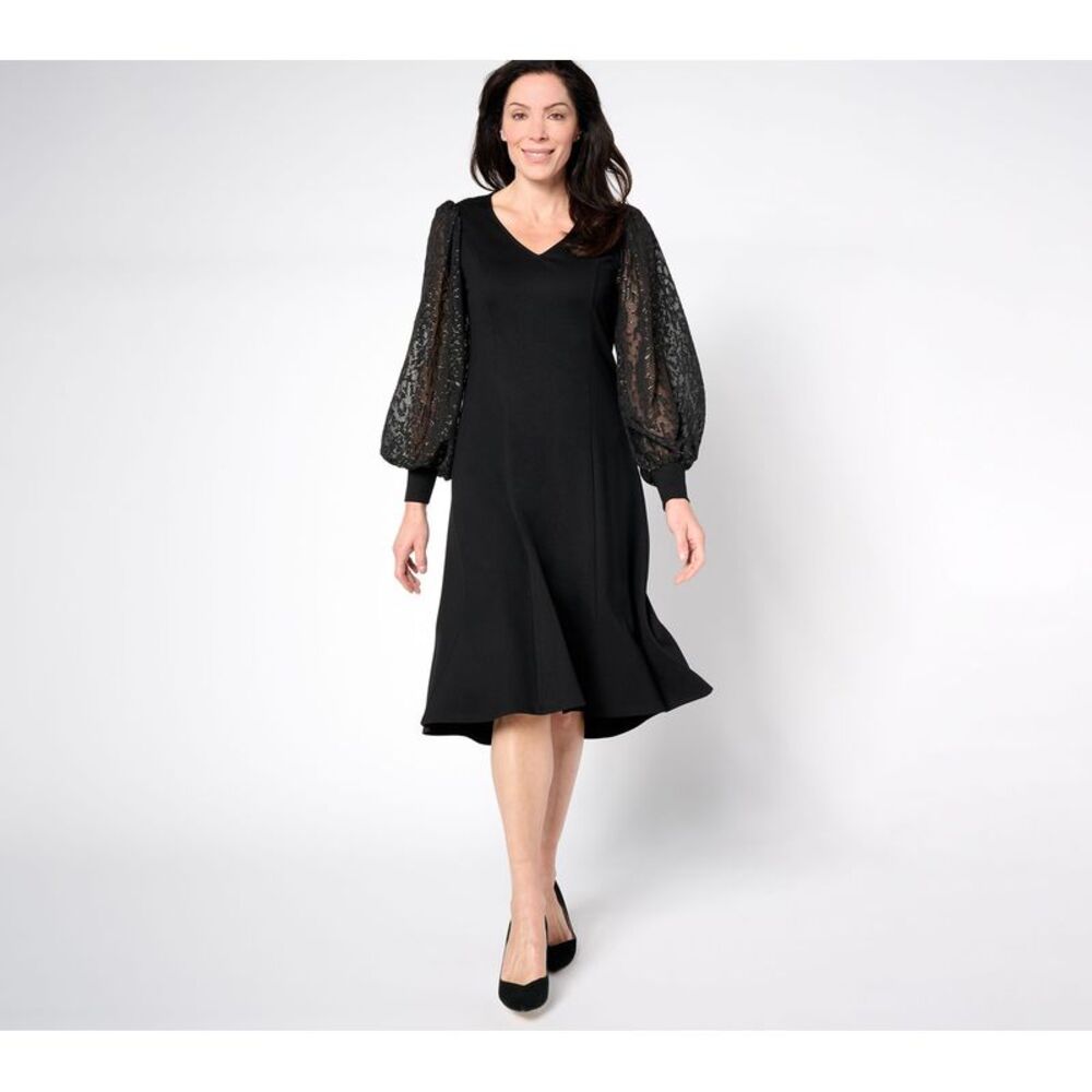 Summersalt Women's Dress Sz S Ponte Metallic Accent Sleeves Black
